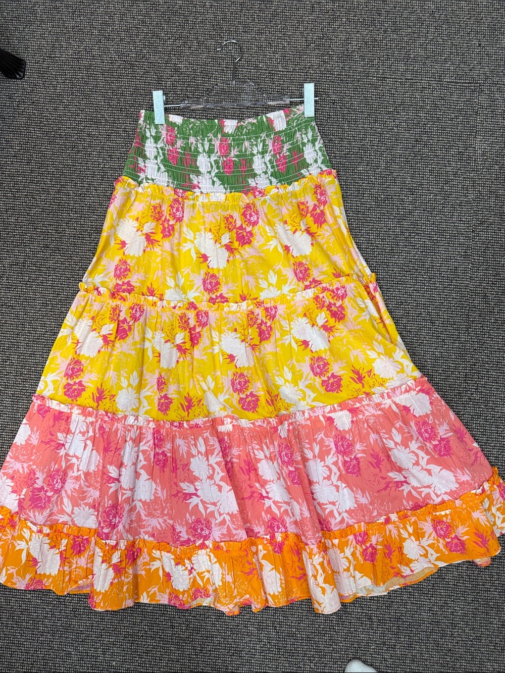 Playa lucila Tiered Floral Maxi Skirt - Yellow, Pink & Green